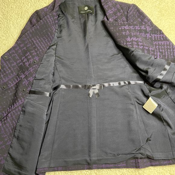 Rena Lange Woven Wool Silk Blend Purple Black Pattern Double Snap Jacket 10 - Picture 7 of 11